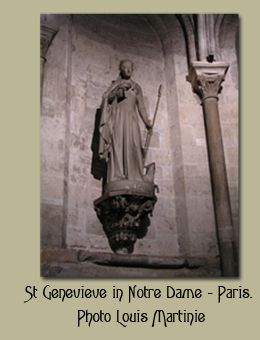 A statue of St. Genevieve in Notre Dame Cathedral in Paris